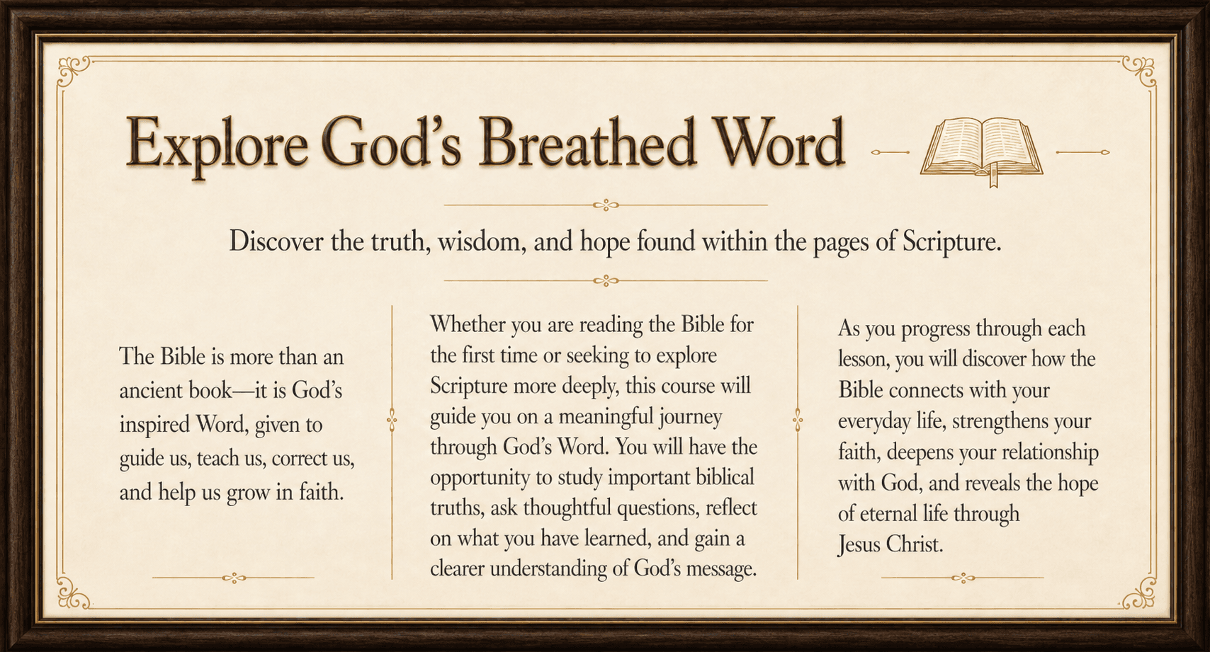Explore God’s Breathed Word framed Bible-course introduction